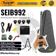 SQOE SEIB992 Headless Burl Maple, Mahogany HH Electric Guitar ( SEIB-992 / SE-IE992 / SEIE )