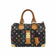 Louis Vuitton(LV) Speedy 30 植鞣革黑三彩波士頓包手提包