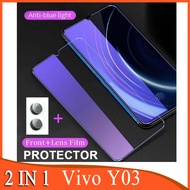 Vivo Y03 Tempered Glass For Vivo Y27s Y17s Y78 Y36 Y27 Y35 Y16 Y02 Y02s Y22s Y77 Y76 Y75 Y72 5G 4G Y50 Y30 Y33s Y21s 2 in 1 Anti Blue Light Ray Screen Protector Glass Film