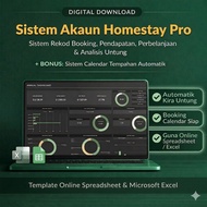 Sistem Akaun Homestay Pro & Calendar Booking Excel Template Spreadsheet Rekod Untung Rugi, Bil & Dep