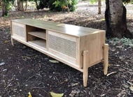ส่งฟรี ตู้ลิ้นชักไม้สักแท้100%  tv cabinet teak wood rattan door ยาว 2 เมตร ชั้นวางทีวี ทำสีไม้สัก ช
