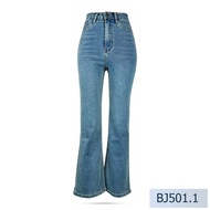 Niyom jeans รุ่น BJ501.1 กางเกงยีนส์ผู้หญิงขาม้า สียีนส์ ผ้ายืด แต่งริ้ว เป้าสูง 11 นิ้ว