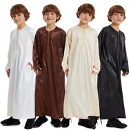Solid Color Boys Kaftan Islamic Middle East Arab Jubba Thobe Children Robe Jubah Muslim Jubah Budak Lelaki Berkolar