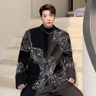Blazer Men's Sequin Patchwork Jacket High-End Suit Hair Stylist Top Men's Jacket Suit