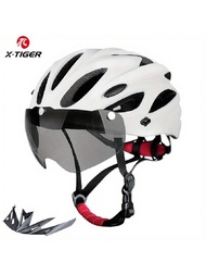 X-tiger 輕量騎乘安全帽搭配 Led 尾燈超輕量自行車安全帽一體成型登山公路車 Mtb 安全頭盔
