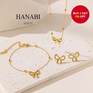 Titanium Steel Bow Tie Bean Necklace Hand Chain Earrings Set Luxury Clavicle Jewelry Gift for Girlfr