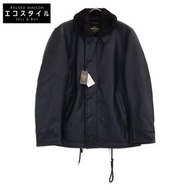 Houston 8177 黑色牛皮 N-1 甲板夾克，尺寸 42R