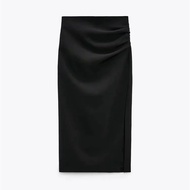 Chân váy nữ dáng dài nhún eo xẻ tà tuyết mưa mềm mại đen/trắng