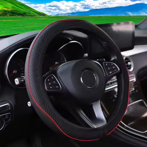 Skin Feeling Leather Color Stripe Emboweled Car without Inner Ring Steering Wheel Cover Automotive S