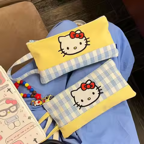 New Hello Kitty Stationery Bag Anime Cartoon KT Pencil Case Portable Highly Attractive Cosmetics Sta