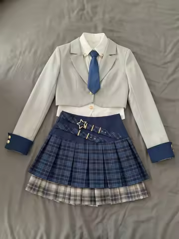 Spring JK Style School Uniform Design Woman 3 Piece Set Blazer Plaid Skirt Vintage Mini Skirt Suit F