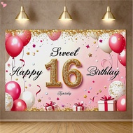 150X100cm/59.1X39.4inches Sweet 16 Birthday Banner Rose Gold Sweet Sixteen Party Decorations Girls S