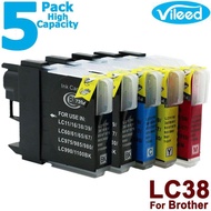 Vileed 5 Pack Lc38 2Pc Bk + C M Y 1Pc Each Print Ink Cartridge For Brother Dcp-145C Dcp-165C Dcp-195