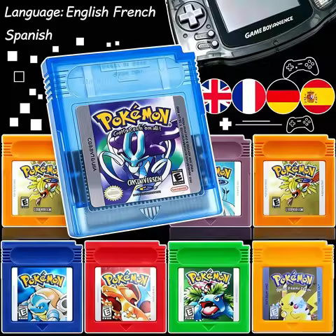 2026 USA ESP FRA GBC Pokémon Cartridge Bundle Red/Blue/Crystal/Gold/Silver/Yellow/Green Multilingual