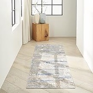 Calvin Klein Rush Blue/Beige 2'3" x 7'3" Area Rug, Modern, Abstract, Easy Cleaning, Non Shedding, Be