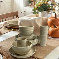 16Pcs Wheat Straw Cutlery Heat Resist Portable Cutlery Set Reusable Unbreakable Dinnerware Set for H