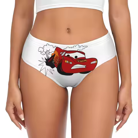 Custom Lightning Mcqueen Cartoon Cars Brief Panties Women's Breathable Underwear Valentine's Day Gif