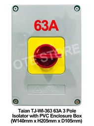 Taian TJ-WI Type 63A / 80A / 100A 3 Pole Weather Proof Isolator with PVC Enclosure Box (W140mm x H20