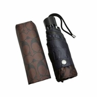 【COACH】經典老花抗UV遮陽三折傘-咖啡黑