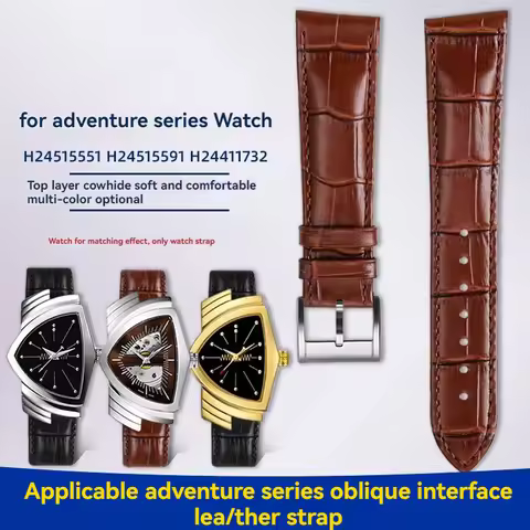 For Hamilton VENTURA series Watchband H24515551 H24515591 diagonal Black Brown cowhide watch strap m