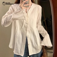 Black Strawberry Print Retro Flared V-Neck Shirt for Women