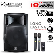 AmpAudio 18 Inch Portable Speaker Bluetooth TWS and Echo function with 2 Wireless Mic and Remote