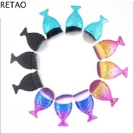 RETAO 3Pcs/Set รูปร่างนางเงือก แปรงแต่งหน้าทรงนางเงือก สีสันสดใส หางปลาหางยาว แปรงปัดแก้มทาแป้ง เครื