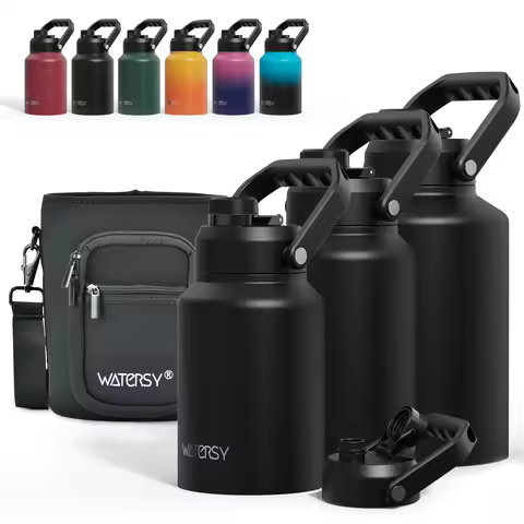 WATERSY 64/87/128oz Insulated Water Bottle Keep Cold for 48H 2L Large Stainless Steel Thermos with H