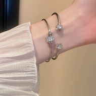 Fashion Silver Color Zircon Square Open Bracelet For Women 2023 New Design Metal Bangle Wedding Birthday Gift