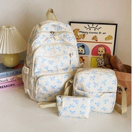 3pcs Nylon Bow Print Backpack Set,Foldable Multi-Po Cket Large CapacityWater-Resistant Zipper Backpa