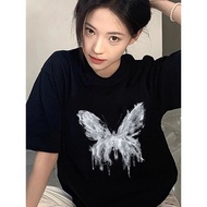KATUN Korean Women's T-Shirt/Korean Version Of Tshirt/Cotton Top T-Shirt/Latest Women's Top/Inian Women's Top/100%Cotton/Butterfly Graffiti Printing -retro Butterfly Print