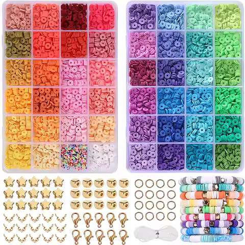 4800pcs Clay Beads for Bracelet Making Kit, 48 Colors Flat Round Clay Beads for Jewelry Making Kit, 