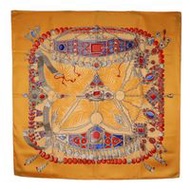 二手愛馬仕 Carree 90 圍巾，TERRES PRECIEUSES（珍貴的地方）絲綢，法國製造，橙色，Carree 90，女士款。