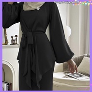 Ramadan Dubai Fashion Abaya 2-piece set maxi dress Islam Arab plain color Jubah Party robe Women Wea