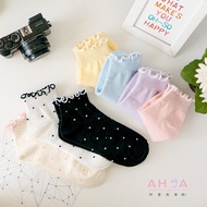 AHUA Korean Socks Full Version Pink Tender Snow Dot Fungus Curling Edge K2062 Girl Must-Have Versati