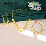 [MGBA] ชุดเหรียญสร้อยคอสีทองอาหรับสร้อยโชคเกอร์เหรียญตุรกีชุบทอง21K เครื่องประดับหรูสำหรับงานแต่งงาน