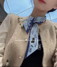 🎀順豐包郵 全新Hermès Twilly絲巾 狗狗圖案 藍色 真絲