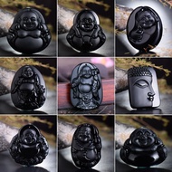 Variety Options | Consecrated Natural Frosted Obsidian Obsidian Buddha Pendant | Maitreya Buddha Charm Big Belly Buddha Laughing Buddha Free Buddha