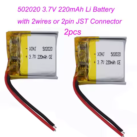 2pcs 3.7V 220mAh 0.81Wh 502020 Rechargeable Li-Polymer Battery JST 2Pin 1.0/1.25/1.5/2.0/2.54mm Plug