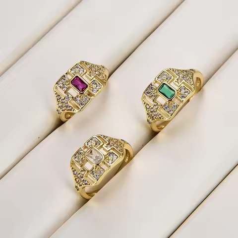 Ring for Women Men Vintage Brass Jewelry Paved Zircon Fashion Design Noble High Quality Synthetic-Ge