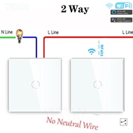 wifi 2Way switch (no need neutral wire) Wifi Smart Switch 1 gang 2 way control wall light touch scre