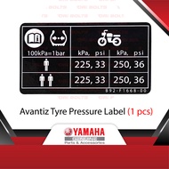 B92-F1668-00 Yamaha Scooter Ego Avantiz Solariz Gear R15 R15M Tyre Pressure Sticker kPa psi