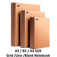 [ Cutie Stationery ] A5 / B5 / A4 Size Kraft  Grid / Line / Blank Notebook 1 pcs Notebooks Office