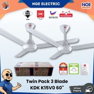 Twin Pack KDK K15VO Kipas Siling Fan Original 60” WH PBR – Motor Jimat Tenaga + Regulator Asal