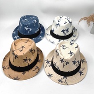 Bruno Mars Straw Beach Fedora Hat for unisex w/BUKO Tree Design