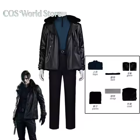 Game RE 9 Leon Cosplay Costume Resident Leon Scott Kennedy Costume Coat Shirt Pants Full Set Hallowe