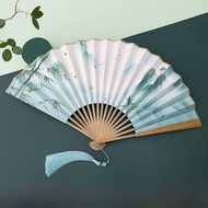 8 Inch Double-Sided Color Printed Brocade Folding Fan Traditional Chinese Dance Fan Bamboo Frame Ret
