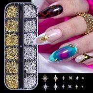 12grids Mix Y2K Styles Nail Rivet Studs Gold/Silver Stars Light Nail Art Charms Asterism Starlight N