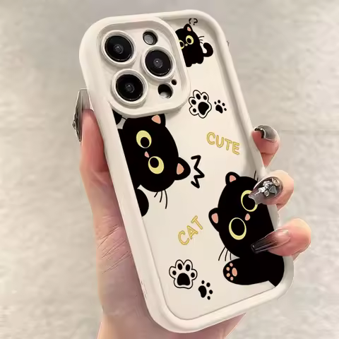 Lovely Black Cat Silicone Case for Samsung Galaxy A16 A55 A35 A15 A14 A13 A34 A54 A53 A32 A52 S25 S2