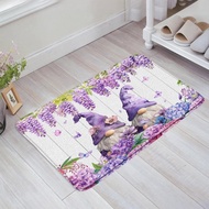 Floral Gnomes Bath Mat Purple Flowers Lavender Vine Weeping Wisteria Blossom Butterfly Romantic Rust
